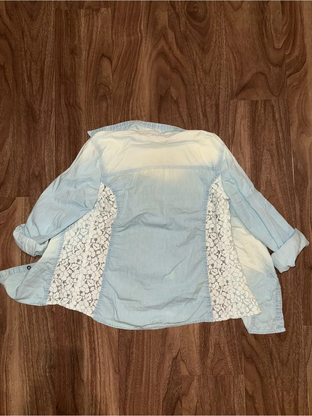 Justice Light Wash Denim Jacket with Lace and Gem Accents